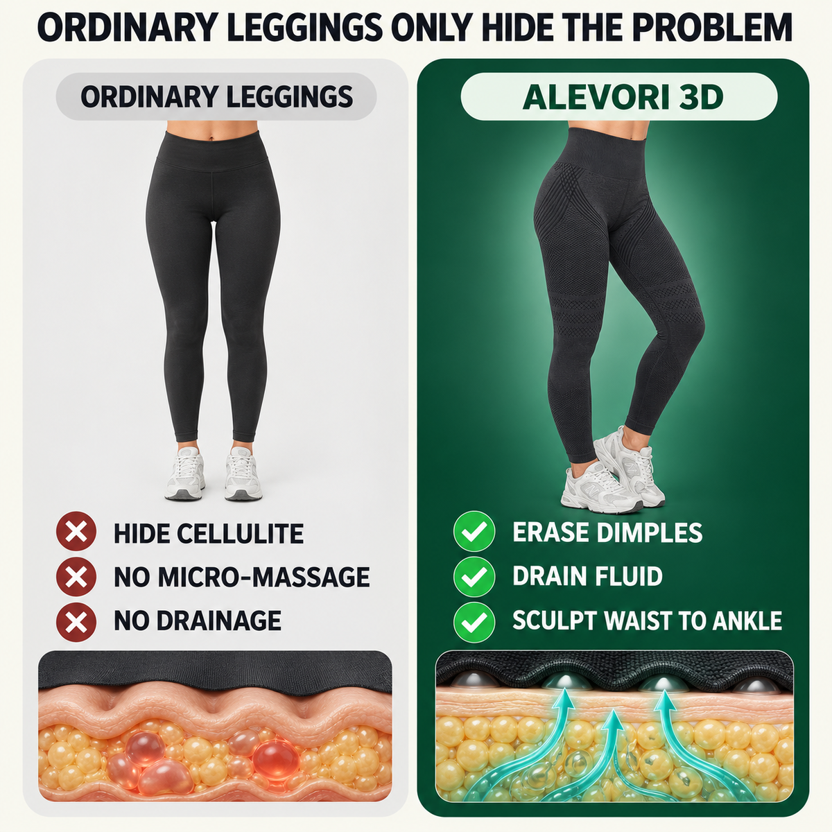 Ordinary leggings versus Alevori 3D.